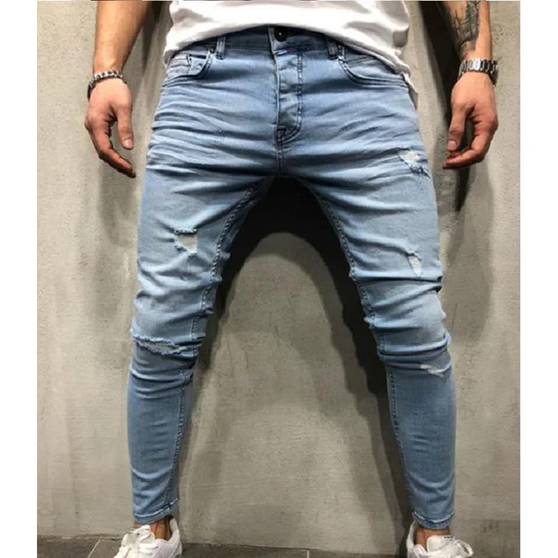 Calcas Jeans зимние брюки Для мужчин Spijkerbroek Heren Для мужчин s Модные «дырявые» Slim Fit печати брюки мужские джинсы узкие мужские джинсы