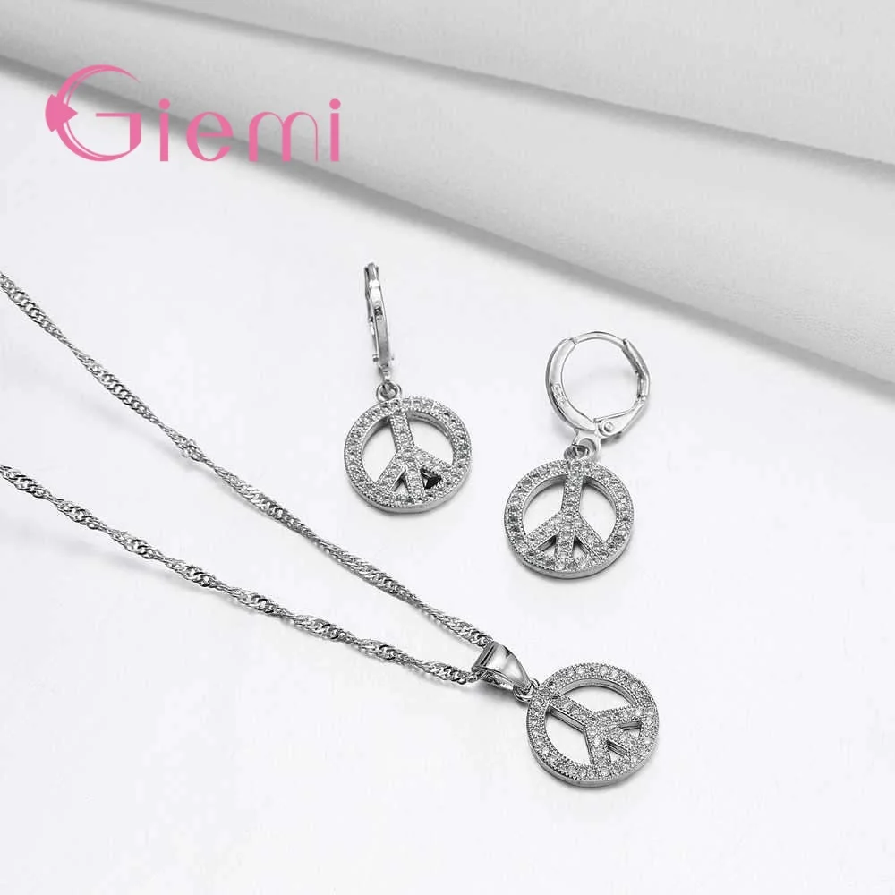 

New Style 925 Sterling Silver Necklace Pendant For Women Bridal Wedding Jewelry Sets Clear Zircon Hoop Earring