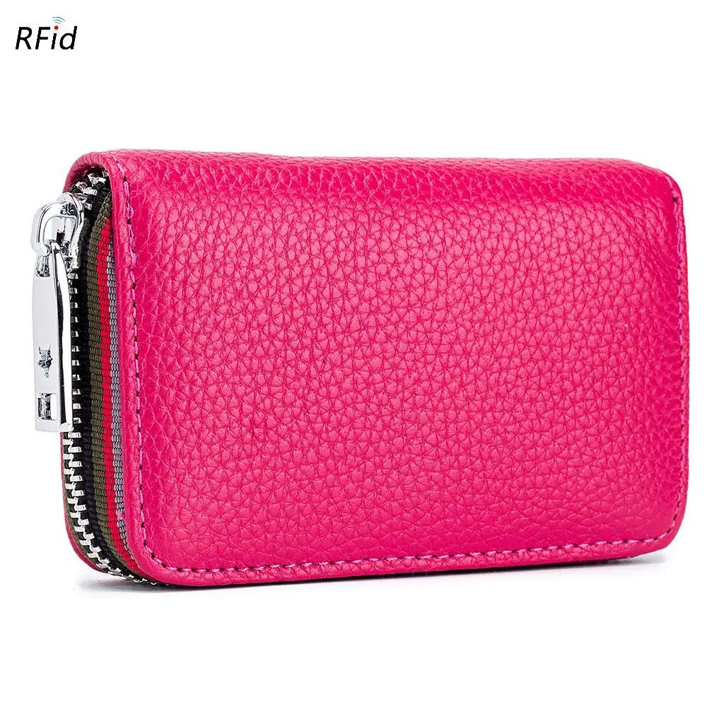 rose red RFID из натуральной кожи Funtion 12 битов визитница Бизнес держатель для карт Для мужчин Для женщин кредитные карты сумка водительские права держатель кошелек j50 - Цвет: rose red