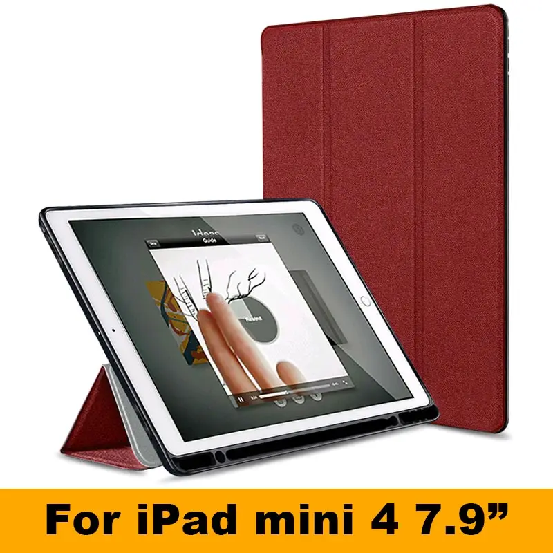 For mini 4 Red Для нового iPad mini 5 Чехол 7," с карандашом Держатель смарт ткань текстура мягкий силиконовый чехол для iPad mini 1 2 3 4 Funda Capa - Цвет: For mini 4 Red