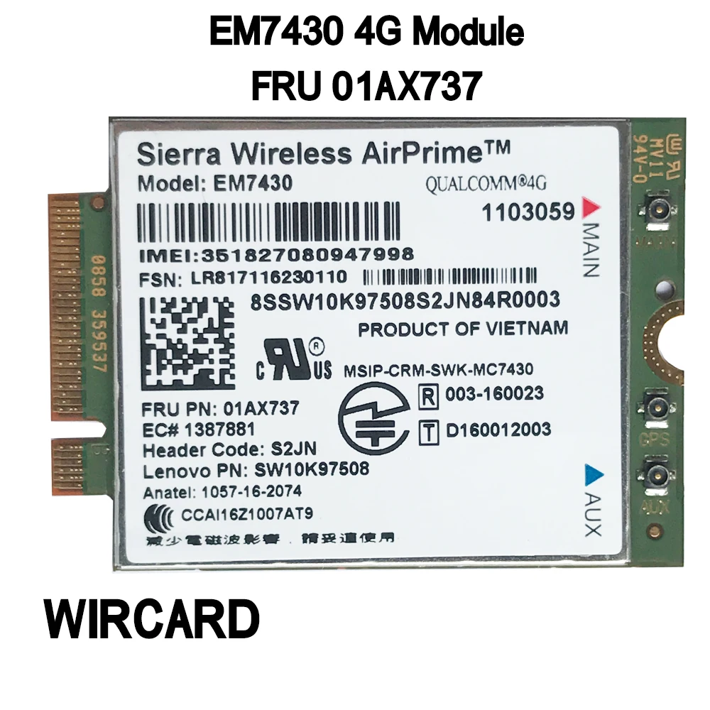 EM7430 FDD/TDD LTE 4G модуль WCDMA GNSS карта для Thinkpad X1C Gen5 ноутбук T470S Lt 10 планшетный |