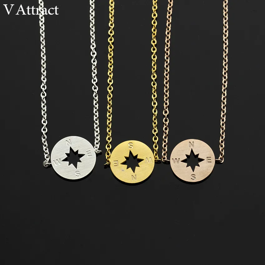 V Attract Vintage Compass Charm Bracelet Gold Silver Stainless Steel Chain Simple Geometric Round Pulseira Women Men Jewelry