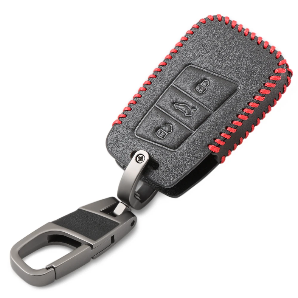 Genuine Leather Car Smart Key Cove Case For VW Magotan Passat B8 CC Skoda A7 Remote Controller 3 Buttons Bag | Автомобили и