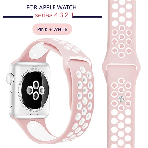 pink white Ремешок для Apple Watch 4, 3, 2, 1, ремешок 38 мм, 40 мм, силиконовый браслет 42 мм, 44 мм, ремешок из резины iwatch 4, 3, 2, ремешок, браслеты - Band Color: pink white