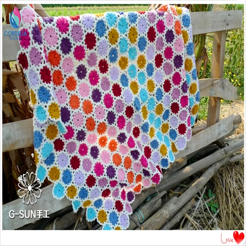 Бесплатная доставка красочные крючком шерсть хлопок ручной работы цветок