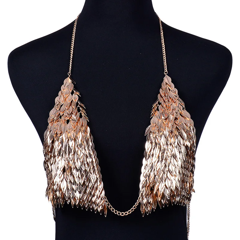 Sexy Leaf Chain Tops Women Summer Bikini Wear Chain Bralette Women Cropped Nightclub Party Festival Wear Jewelry CRHC914