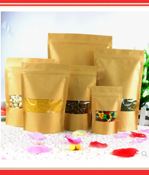 

12cm*20cm,100pcs/lot,stand up Zipper/zip lock Kraft paper bag with window