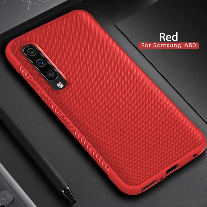 Углеродного волокна ударопрочный чехол для samsung M10 M20 M30 охлаждающий чехол s для Galaxy A10 A20 A30 A40 A50 A70 тепловыделение мягкий чехол - Цвет: Красный