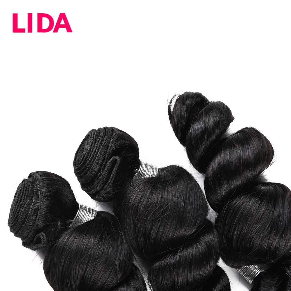 LIDA Brazilian Loose Wave Bundles Human Hair 1/3/4 Bundles Deal 16-26inches Non Remy Hair Weave Extension On Sale