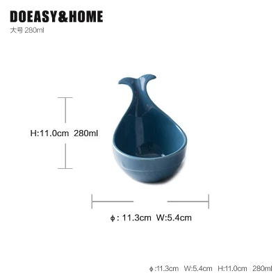 280ml Керамическая миска в виде Кита, миска для выпечки, маленькая миска для домашнего использования, фарфоровая креативная посуда, трендовые товары - Цвет: 280ml
