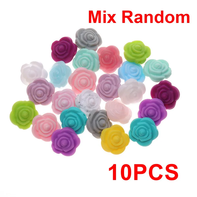 Mix Random Мини-цветок 10 шт. силиконовые розовые бусины BPA свободные слингобусы DIY младенческие кусающие игрушки с пустышками цепи пищевой - Цвет: Mix Random
