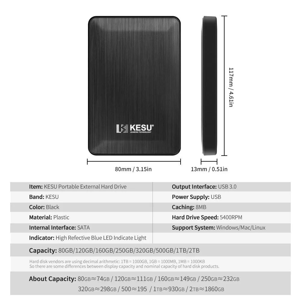Кесу стиль внешних жестких дисков USB3.0 1 ТБ 2 ТБ хранения Портативный HDD жесткий диск для ПК, Mac, планшеты, Xbox, PS4, ТВ коробка