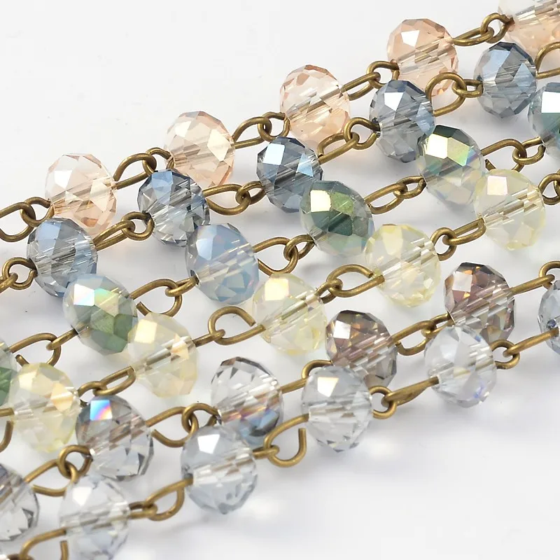39.4&quot 8x5mm Handmade Electroplate Glass Faceted Abacus Beads Chains Antique Bronze Eyepin Necklace Bracelet Making Plated | Украшения и