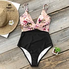 CUPSHEРозовый Цельный купальник с цветочным рисунком, женский сексуальный Монокини с высокой посадкой, купальный костюм s 2022, новый пляжный купальный костюм для девочек