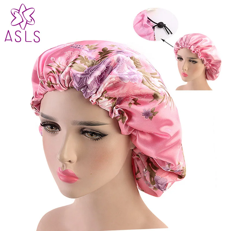 E Новые женские двухслойные шелковистые DU-RAG шапочка для душа волнистые шапки тряпки цветочный чепчик салонная шляпа тюрбаны аксессуары для волос - Цвет: E