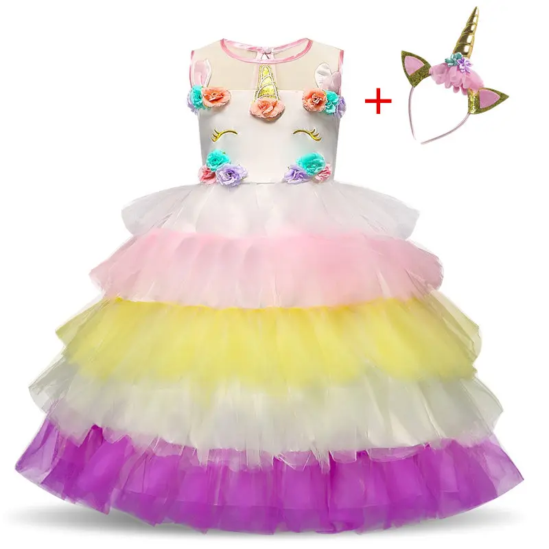 Floral Girls Unicorn Tutu Dress Pastel Rainbow Princess Birthday Party Children Kids Halloween Costume 4-10Y | Детская одежда и