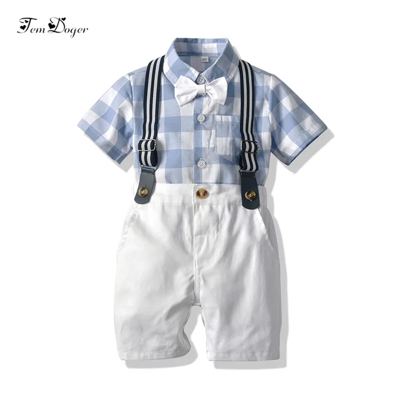 

Tem Doger Boy Clothing Sets New Summer Kids Boys gentleman Clothes Children Cute Tie Shirt+Pant+Straps 3PCS Toddler Boy Outfits