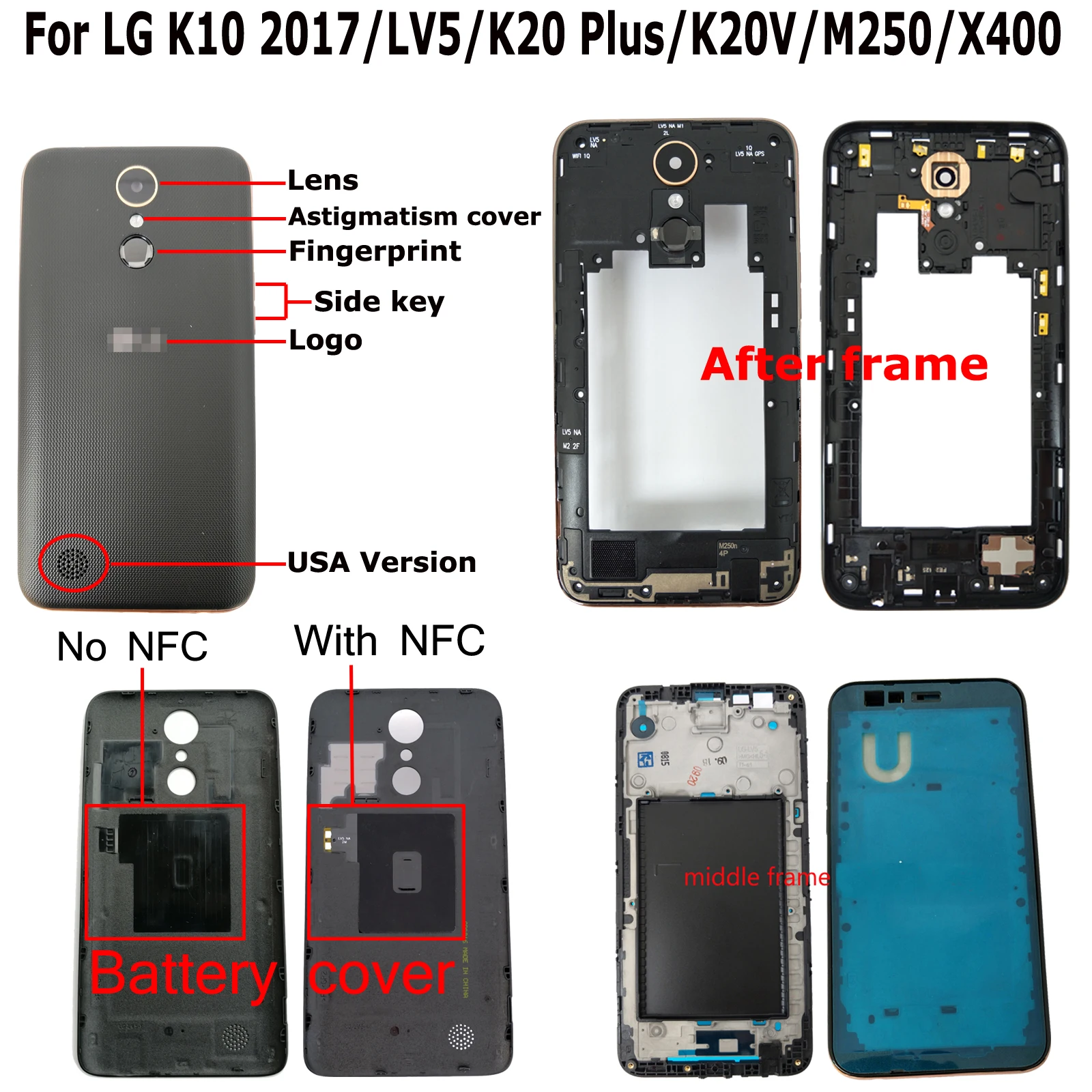 100% оригинальная новинка 5 3 дюйма для LG K10 2017/LV5/K20 Plus/K20V/M250/X400 задняя крышка корпуса
