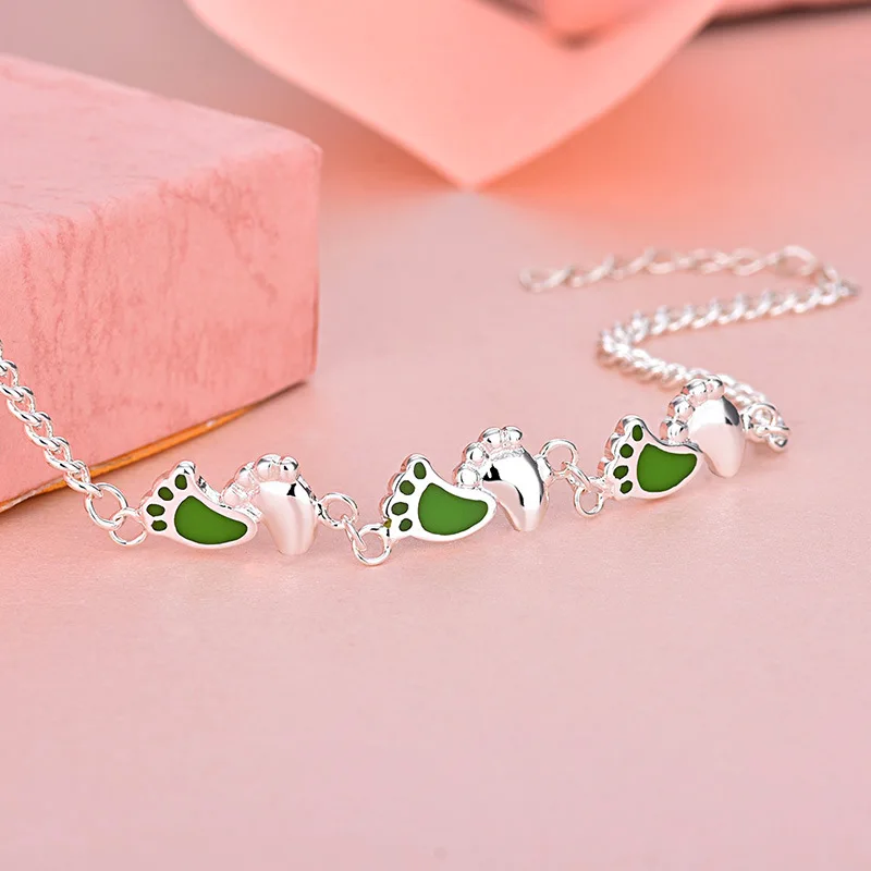Зеленый Эмаль ножные браслеты для Для женщин Lucky Любовь браслет цепочка