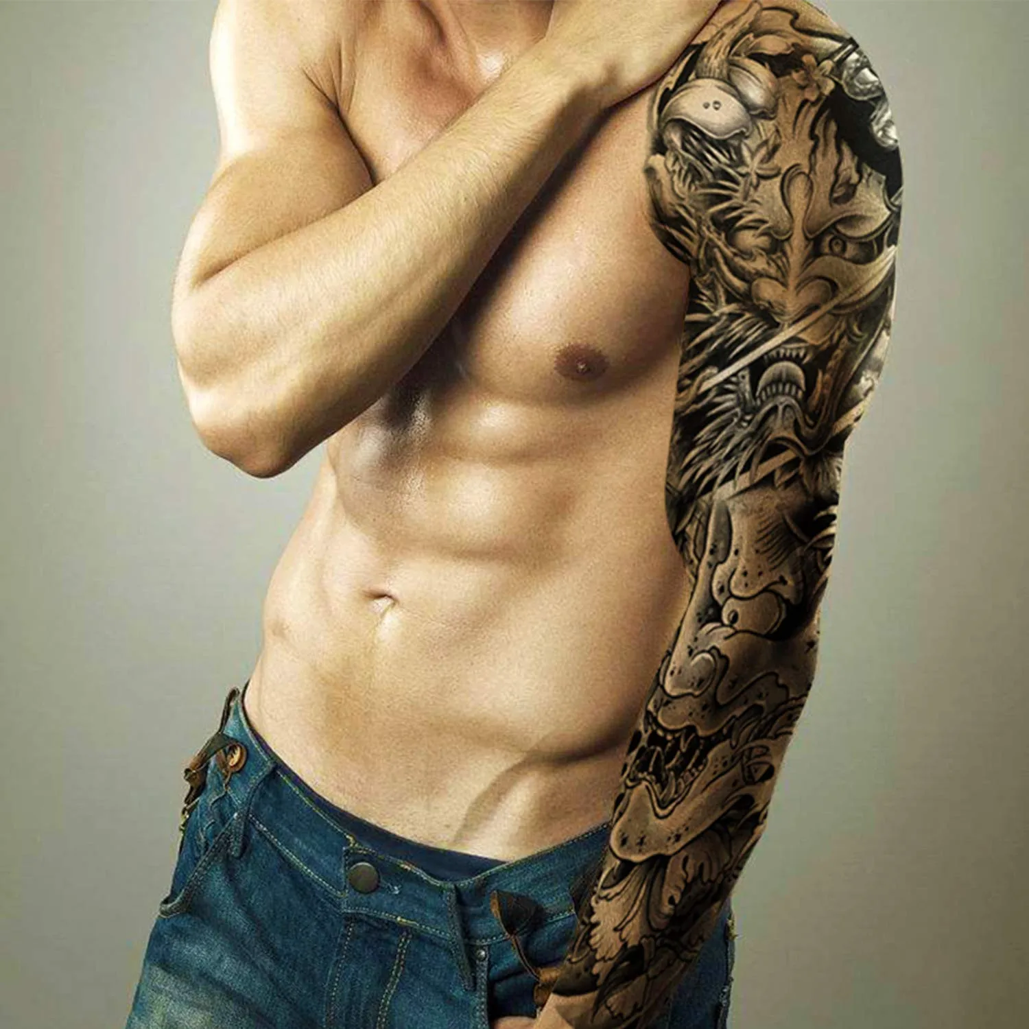 Временные татуировки рукава 8 листов большие поддельные черные полные руки