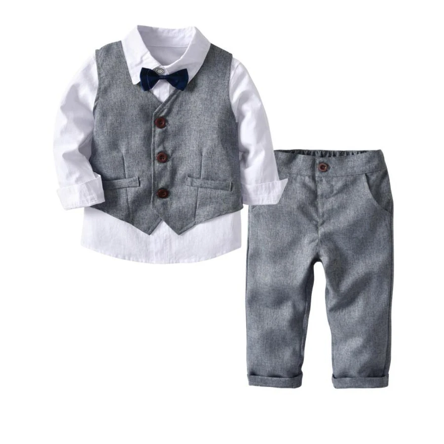 2019 New Kids Costume Boys Formal Suits Blazer Sets Gentleman Baby Suit Tops Shirt Vest Tie Pants 3 pcs Set Clothes |