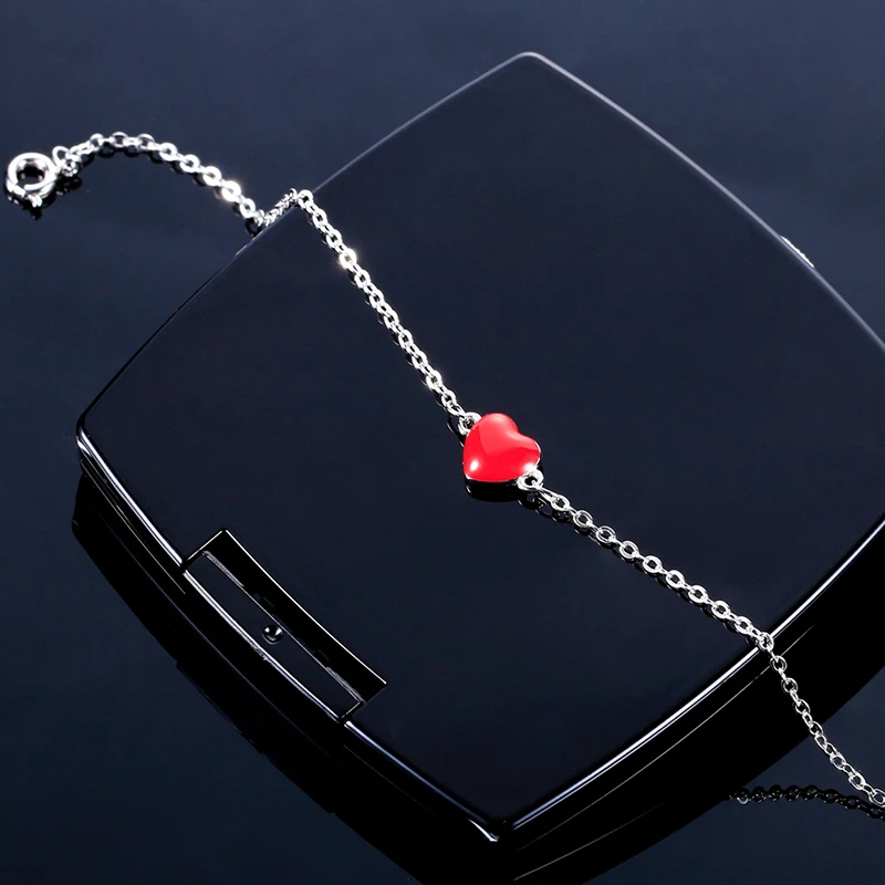 

Women's Jewelry S925 Sterling Silver Bracelet Red Heart Simple Cute Bracelet Korean Wedding Party Gift Valentine's Day