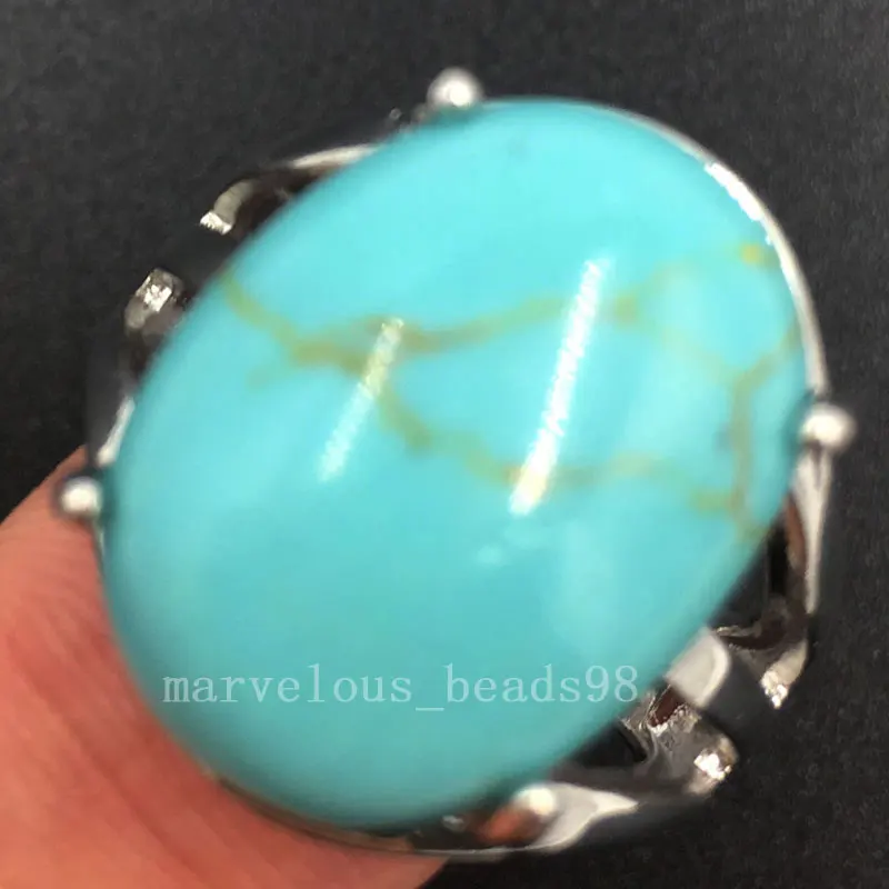 Малахит, опал, тигровый глаз, Голубой песок, лазурит, кристалл Howlite, сердолик, для женщин и мужчин, художественное овальное кольцо, 7~ 12 дюймов, регулируемый размер, PWB563 - Цвет основного камня: Howlite MC6126