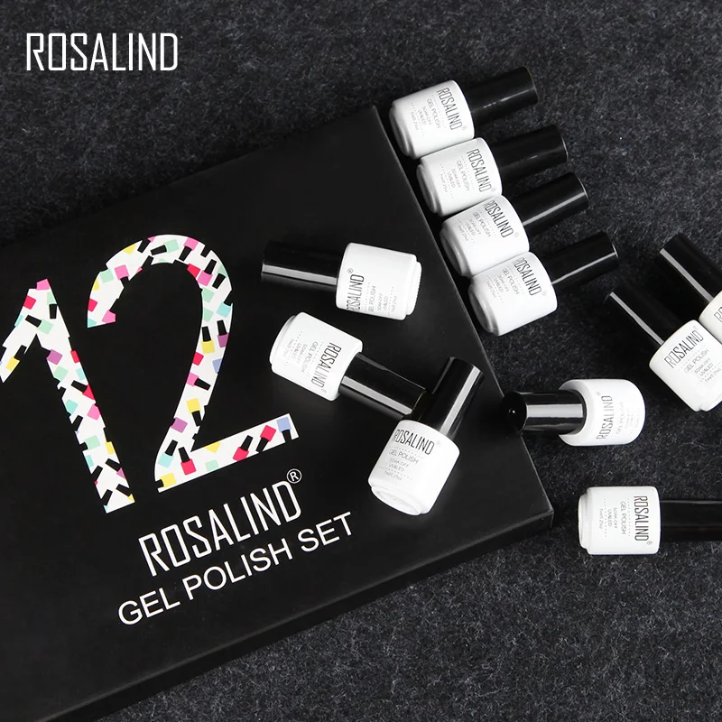 

12 шт./лот Гель-лак для ногтей ROSALIND, 7 мл, однотонные гель-лаки серии для ногтей, полуперманентные быстросохнущие УФ-лаки для дизайна ногтей