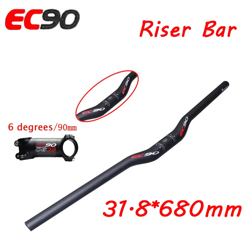 680mm-6 degrees-90 EC90 черный руль из углеродного волокна для 31,8 мм горный велосипед плоский подъем матовый велосипедный руль 660-760 мм велосипедный вынос руля 90 мм - Цвет: 680mm-6 degrees-90