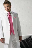 custom made best selling popular white groom men suit with pink vestbespoke white tuxedotailored 2 button peak lapel mens suit