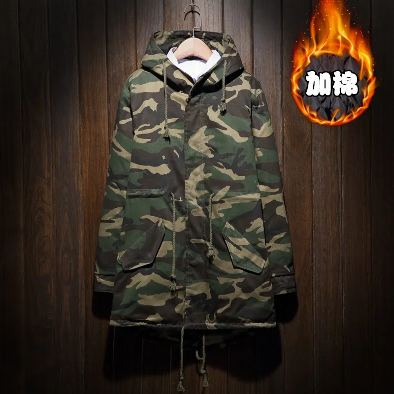 2016 Для мужчин зимние толстые теплые Армейский зеленый камуфляж с капюшоном