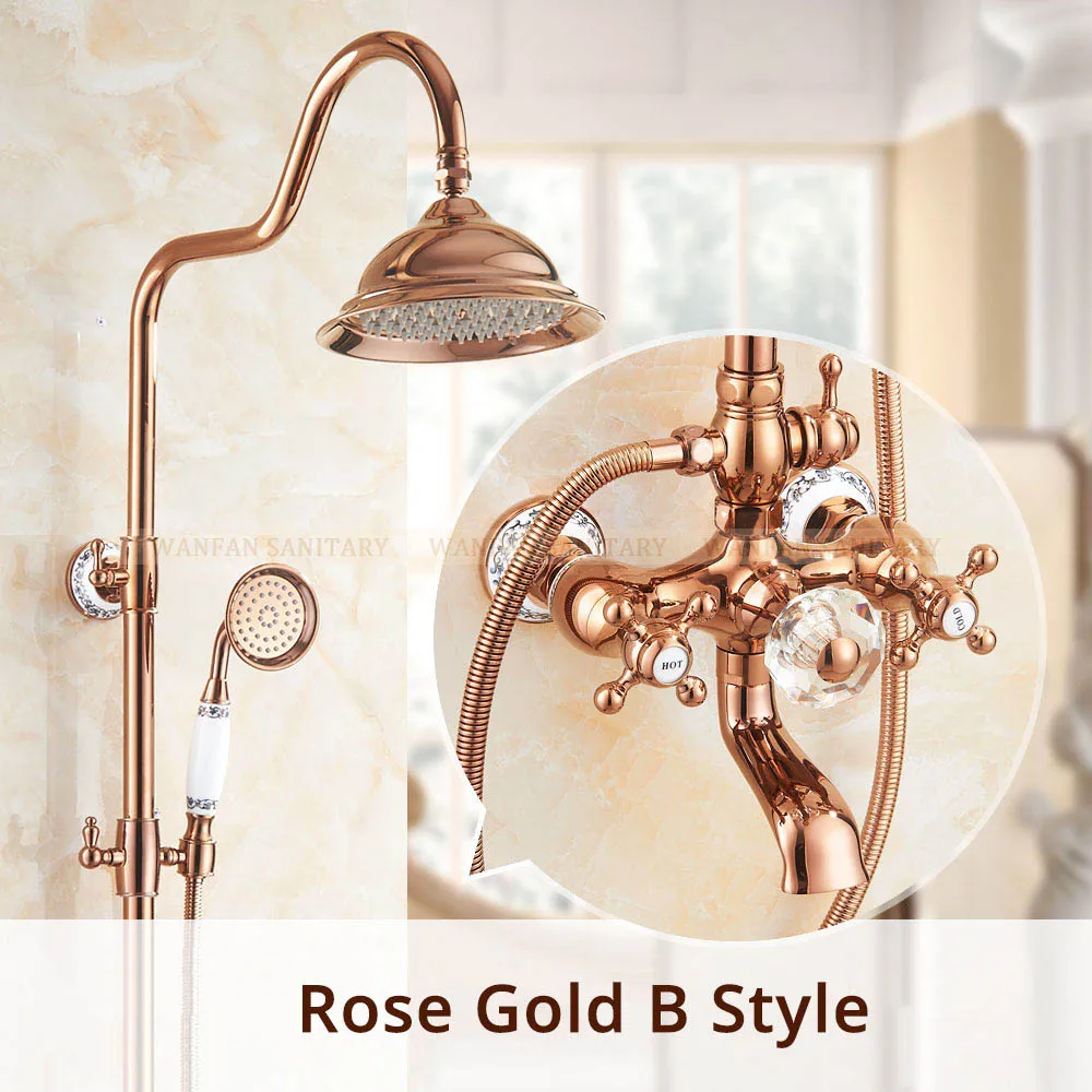 Rose Gold B Vidric смесители для душа латунная Роскошная розовая Золотая настенная Душевая система 8 дюймов Круглая насадка для душа ручной смеситель для ванны Ta - Цвет: Rose Gold B
