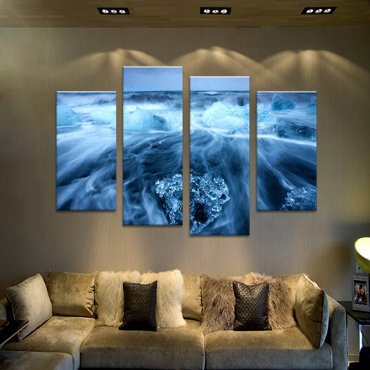 Hot Sells 4 Panels photograph of ice Print on Canvas Wall Art Picture Home Decoration for Living Room modern painting | Дом и сад