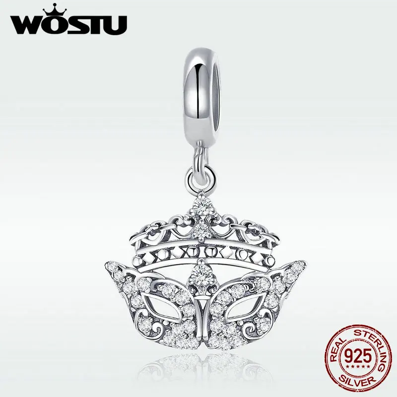 WOSTU модный дизайн Стерлинговое Серебро 925 пробы сверкающая маска подвеска шарм