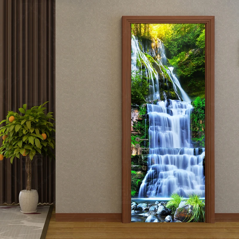 2 Pieces/Set Creative DIY 3D Wall Door Stickers Chinese Style Waterproof Landscape Wallpaper Living Room Study Home Door Decals