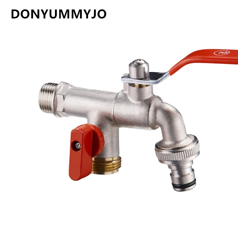 

1pc Brass Finished Washing Machine Double Head Water Faucet Dual Holder Single Hole Water Nozzle