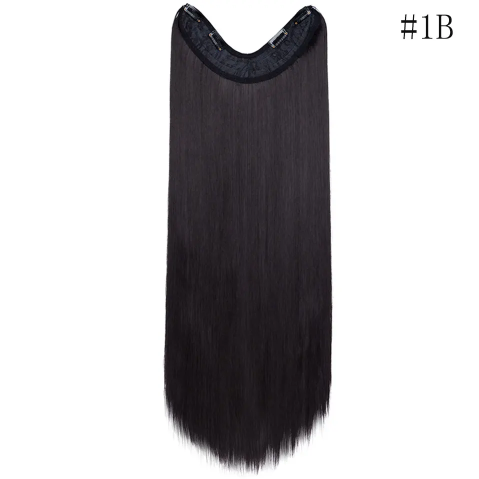natural black SNOILITE 26 дюймов длинные прямые волосы для наращивания синтетические 4 зажима ins цельные накладные волосы для женщин поддельные волосы половина парик черный коричневый - Цвет: natural black