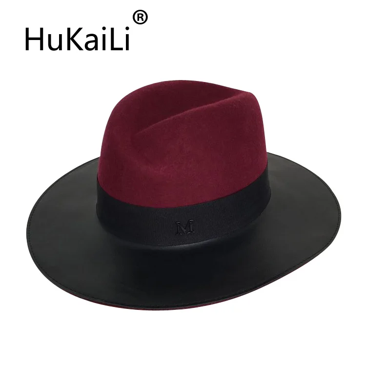 Sir Abnormity hat stitching wine red wool leather cap female | Аксессуары для одежды
