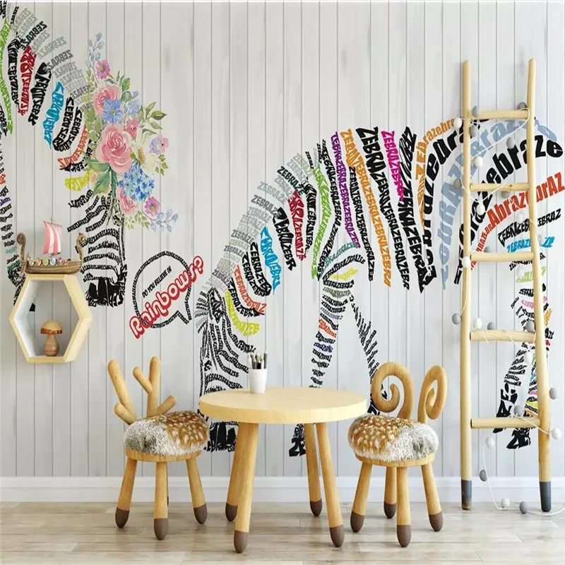 Скандинавские 3d обои абстрактные английские зебры цветы фон стены