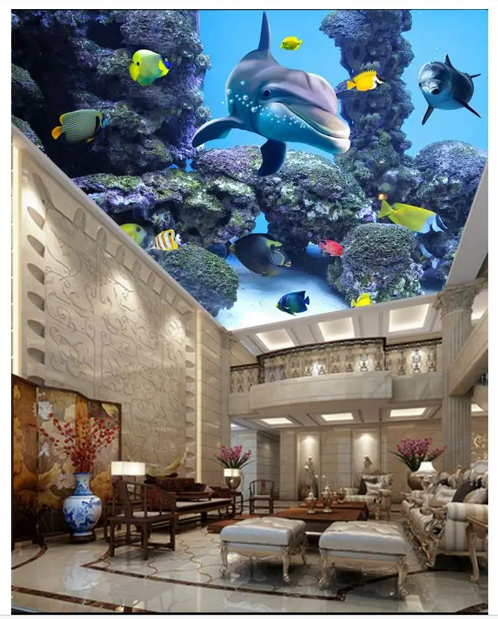 

Пользовательские фото обои 3d потолочные фрески подводный мир рыба школа создание Зенит, фрески на потолке обои декор для гостиной