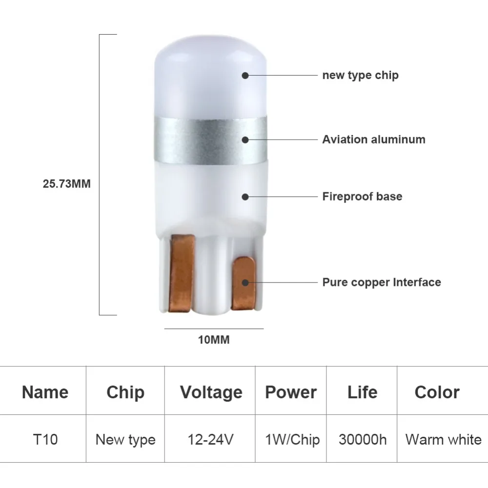 Aceersun 2 шт. Теплый Белый Свет t10 led W5W лампы Высокое качество авто 194 Светодиодные