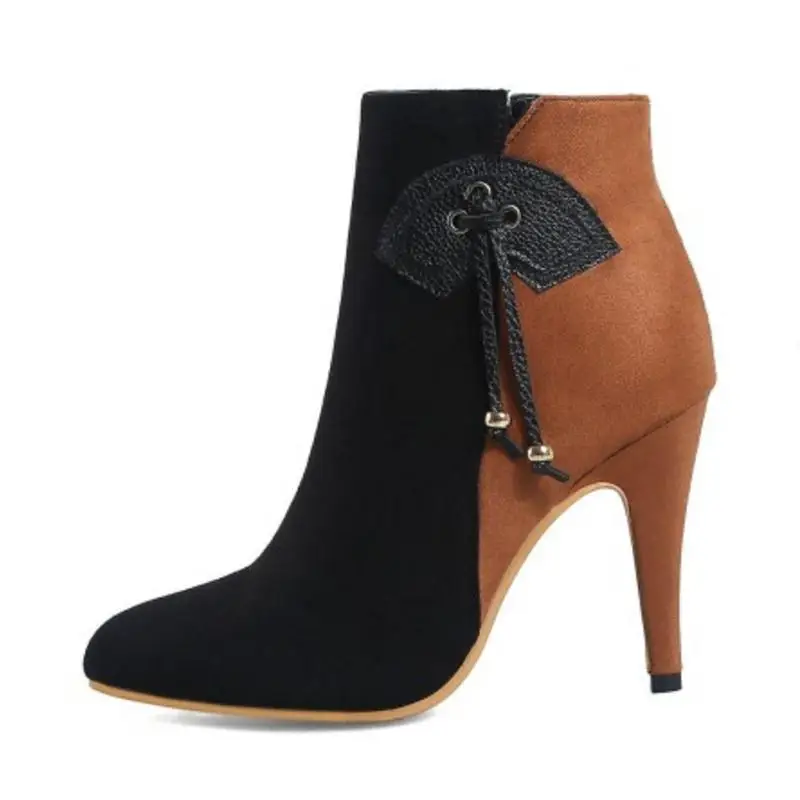 TAOFFEN Plus Size 28-52 Women Ankle Boots Suede Leather High Heels Winter Shoes Women's Mixed Color Sexy Party Zipper | Обувь