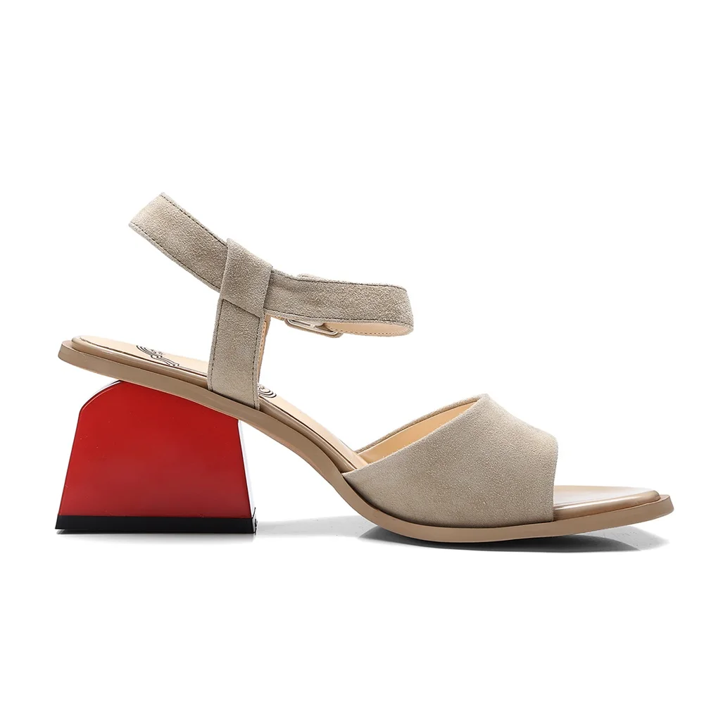 

ASUMER 2020 New fashion high quality suede leather women sandals square red high heels summer cow leather dress wedding shoes