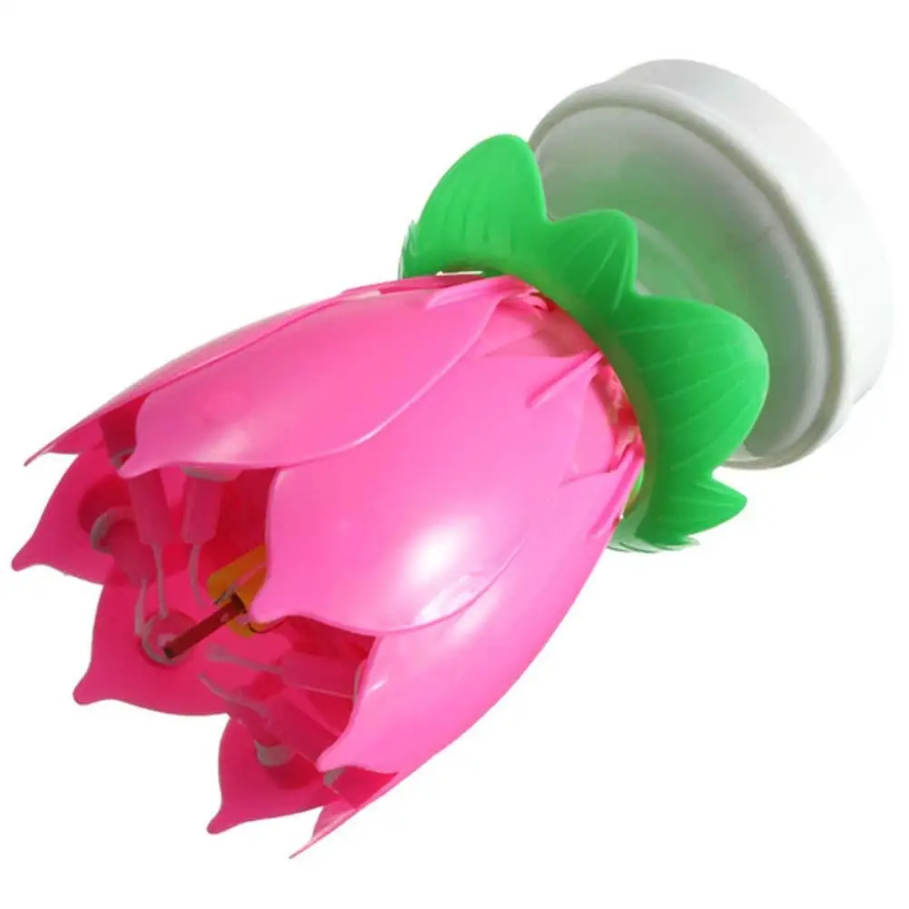 Романтическая музыкальная Роза лотоса розовая свеча вращающаяся с днем рождения