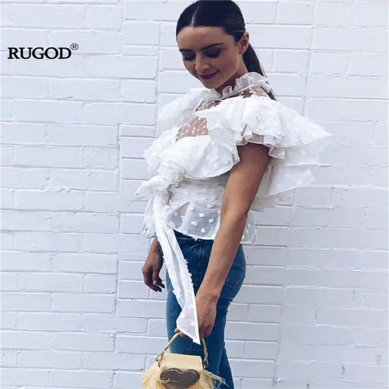 Женский укороченный топ RUGOD Элегантная блузка с коротким рукавом и рюшами