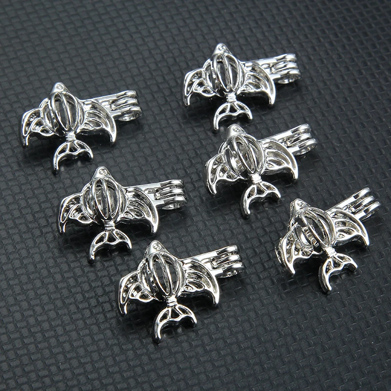 

5pcs Silver Color Flying Fish Pearl Cage Jewelry Making Bead Cage Pendant Aroma Essential Oil Diffuser Locket Pendant
