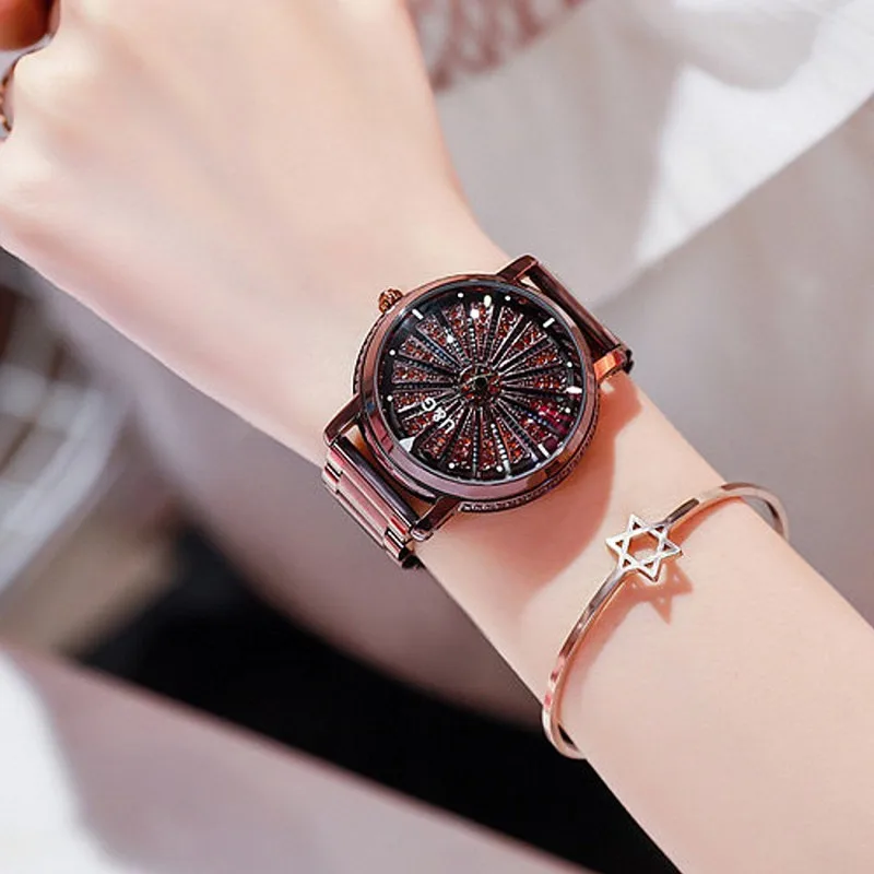 Top Luxury Brand Rotation Women Watches Lady Fashion Rhinestone Casual Quartz Watch Woman Stainless Steel WristWatch reloj mujer enlarge