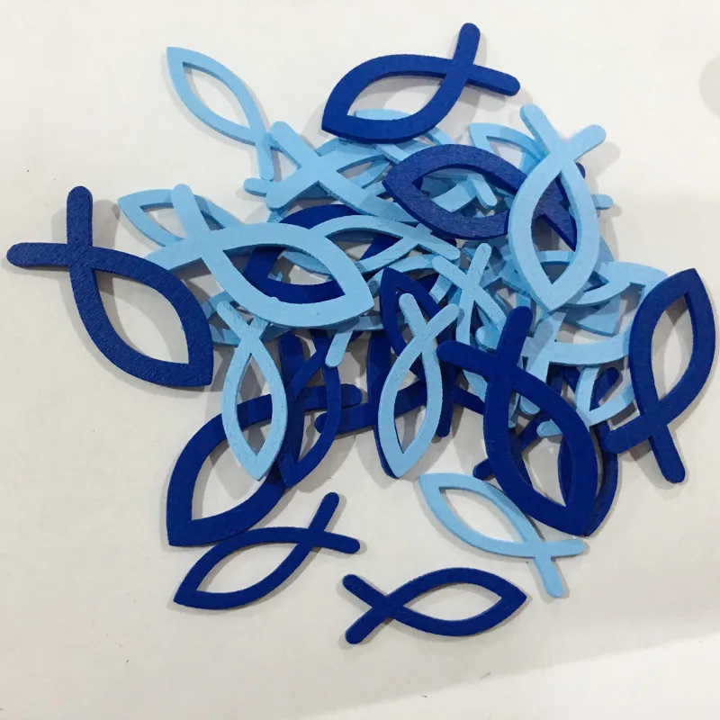 Синие полые рыбные деревянные пуговицы 36 шт. без дыр с узором в виде рыбы для