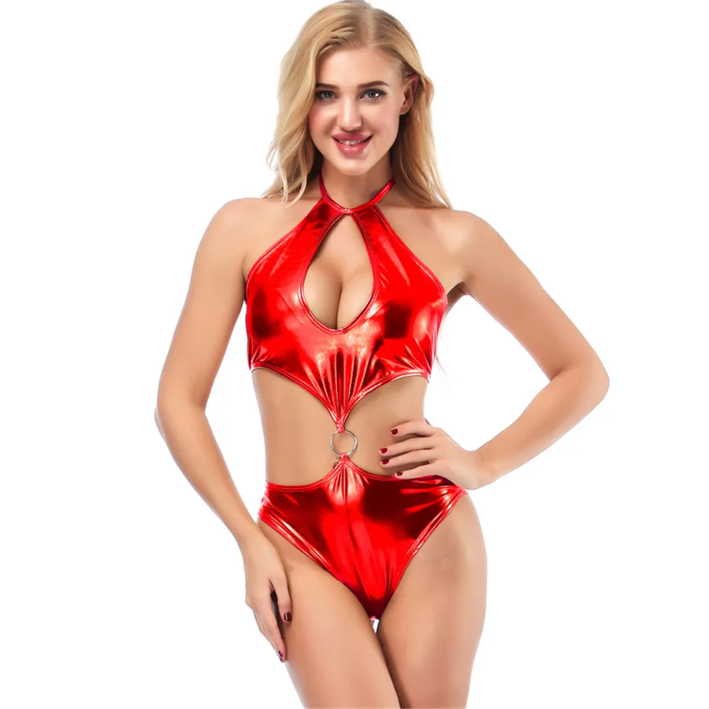 Соблазнительное бикини 2019 яркий кожаный купальник с лямкой на шее и вырезами