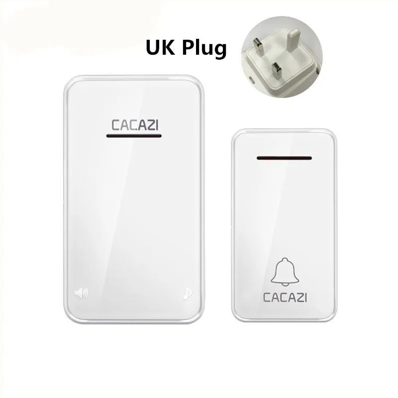 White 1x1 UK CACAZI автономный Домашний Беспроводной дверной звонок Водонепроницаемый 200 м Пульт дистанционного управления без батареи умный светодиодный светильник колокольчик 6 громкости 48 колокольчик - Цвет: White 1x1 UK